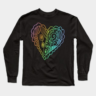 Rainbow Ombre Doodle Heart Long Sleeve T-Shirt